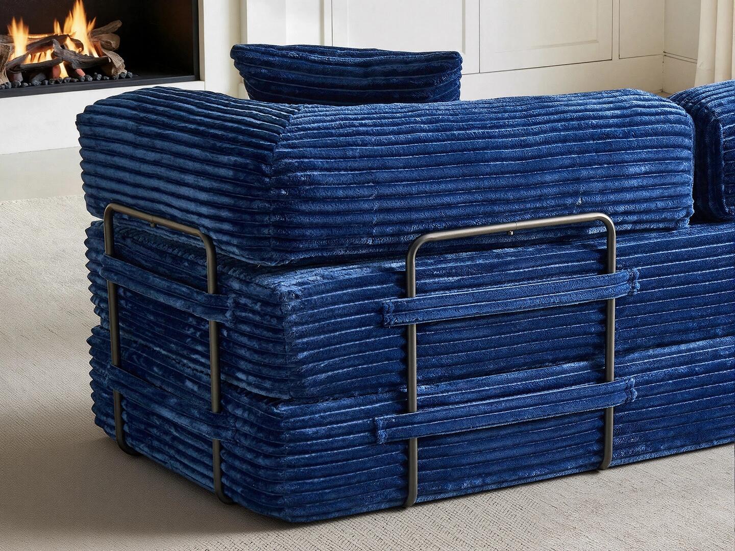 HOMLUX Convertible Full Sleeper Sofa, Blue, large
