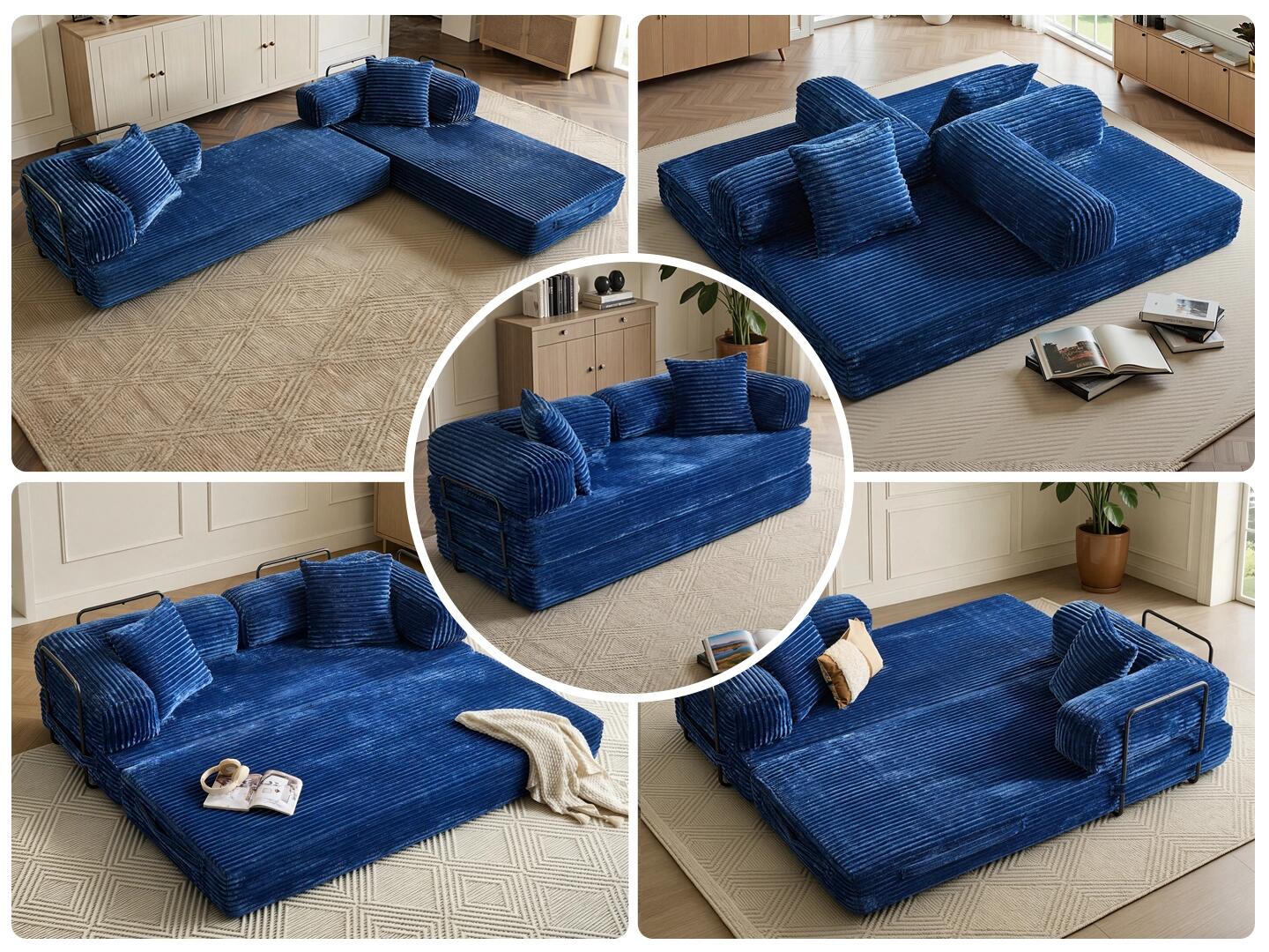 HOMLUX Convertible Full Sleeper Sofa, Blue, large