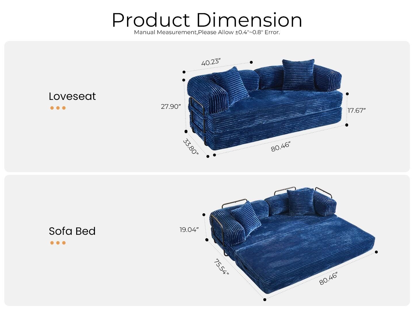 HOMLUX Convertible Full Sleeper Sofa, Blue, large