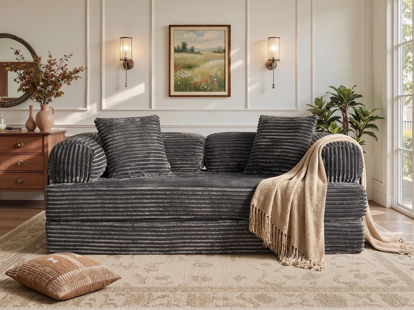 HOMLUX Convertible Full Sleeper Sofa, Gray, rollover