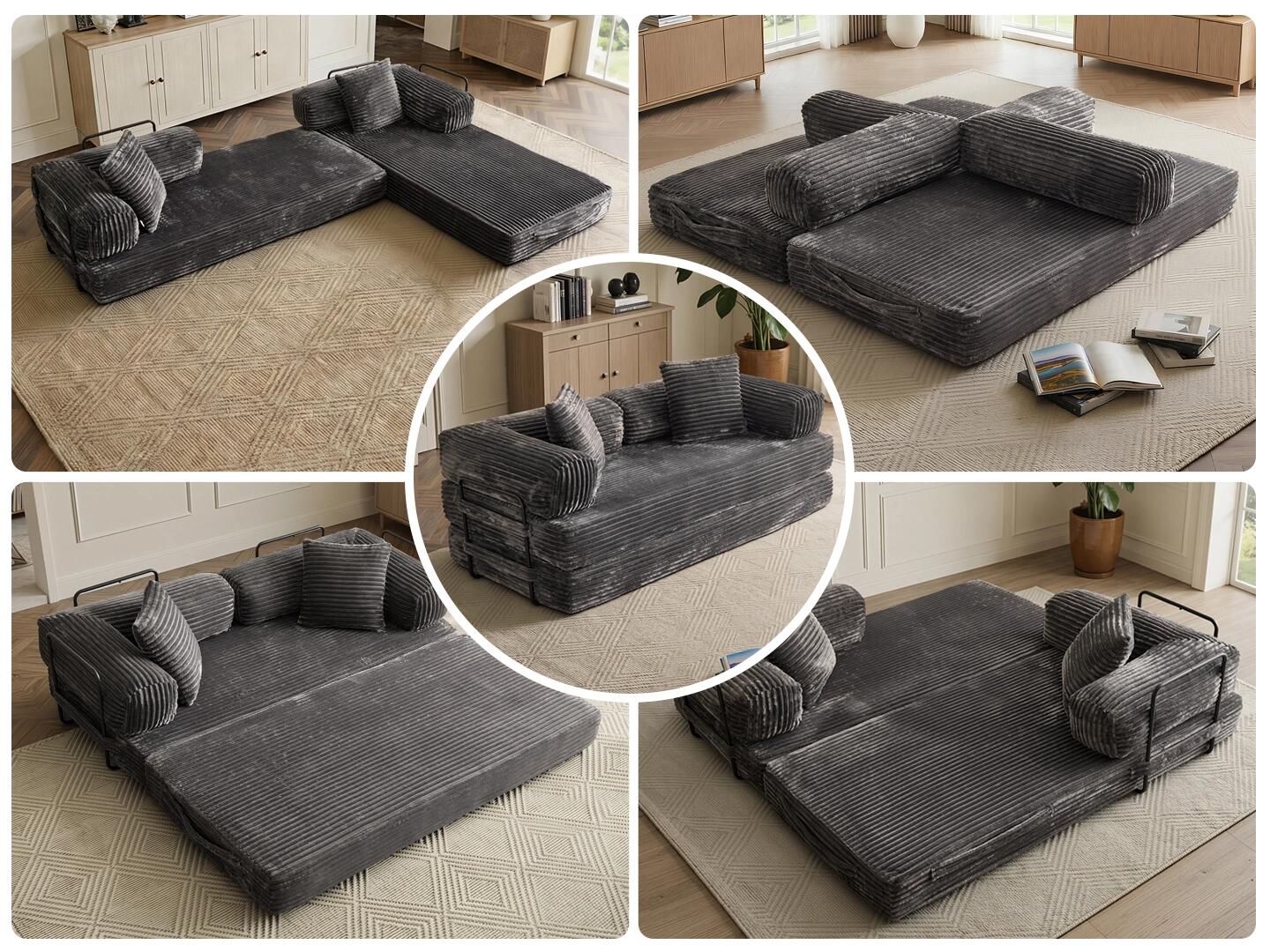 HOMLUX Convertible Full Sleeper Sofa, Gray, large