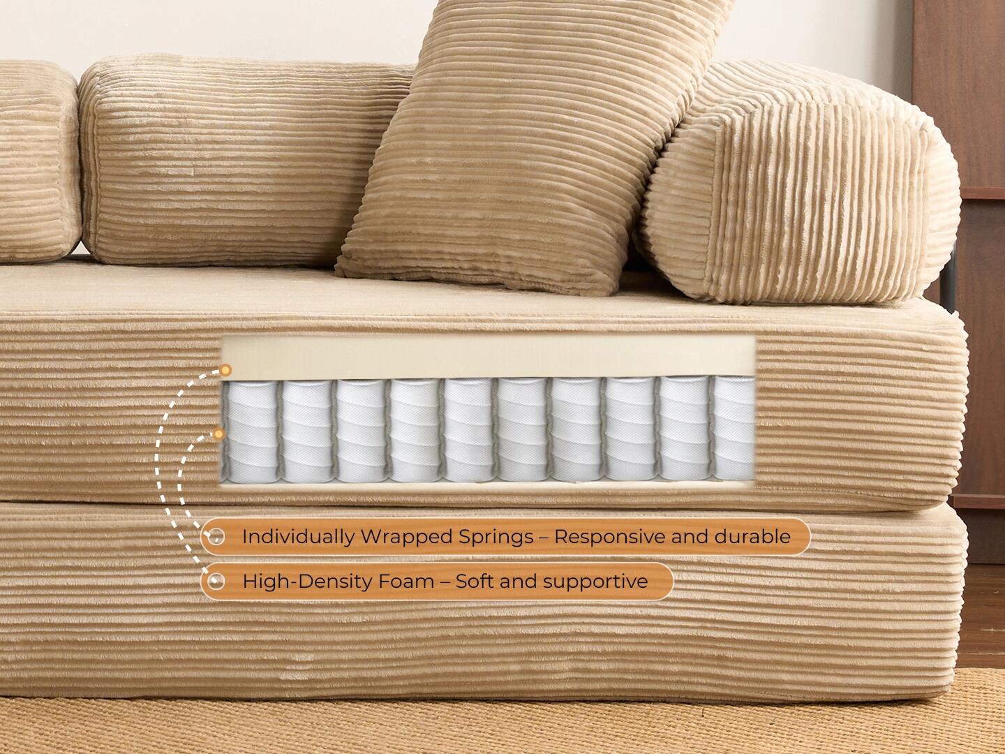 HOMLUX Convertible Full Sleeper Sofa, Beige, large