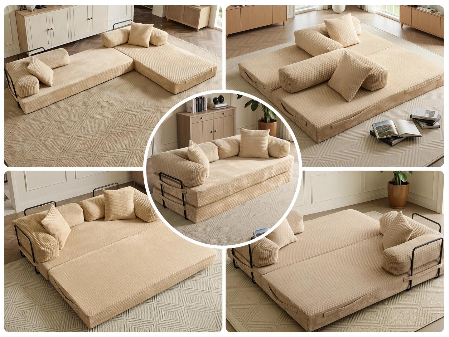 HOMLUX Convertible Full Sleeper Sofa, Beige, large