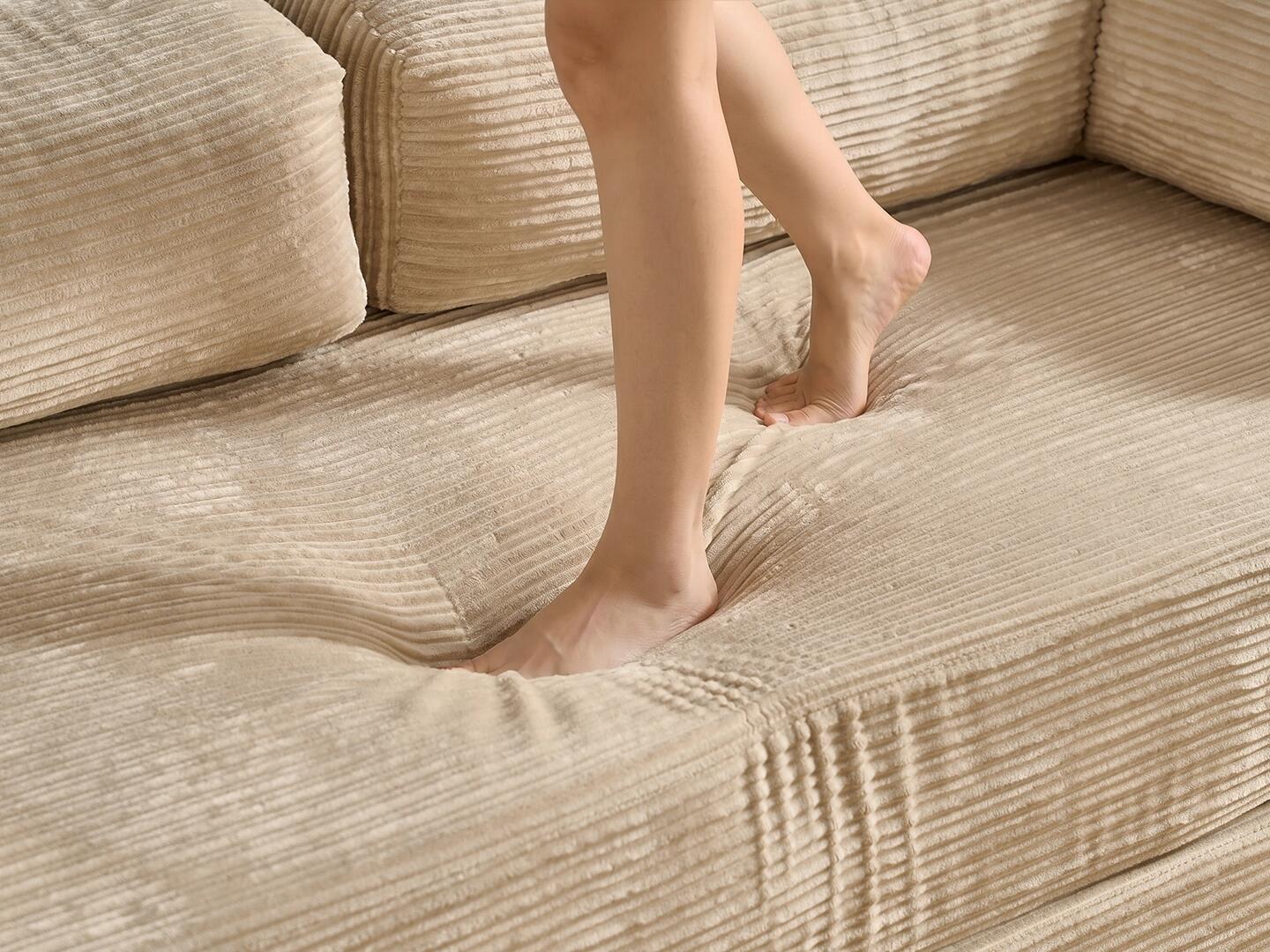 HOMLUX Convertible Full Sleeper Sofa, Beige, large