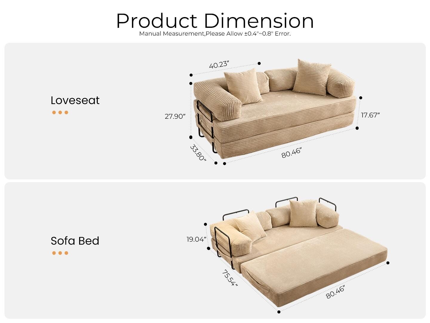 HOMLUX Convertible Full Sleeper Sofa, Beige, large