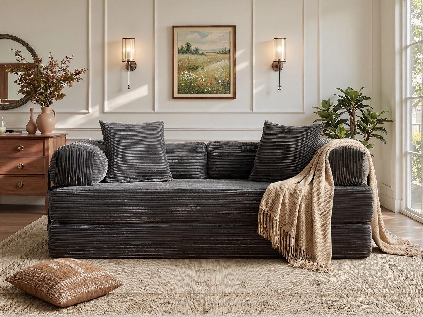 HOMLUX Convertible Full Sleeper Sofa, Gray, rollover