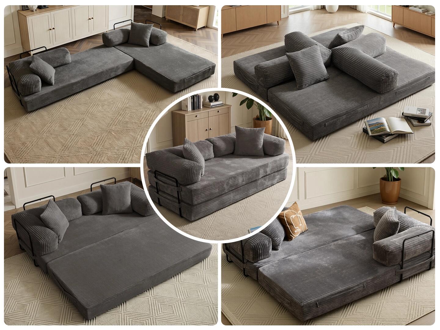 HOMLUX Convertible Full Sleeper Sofa, Dark Gray, large