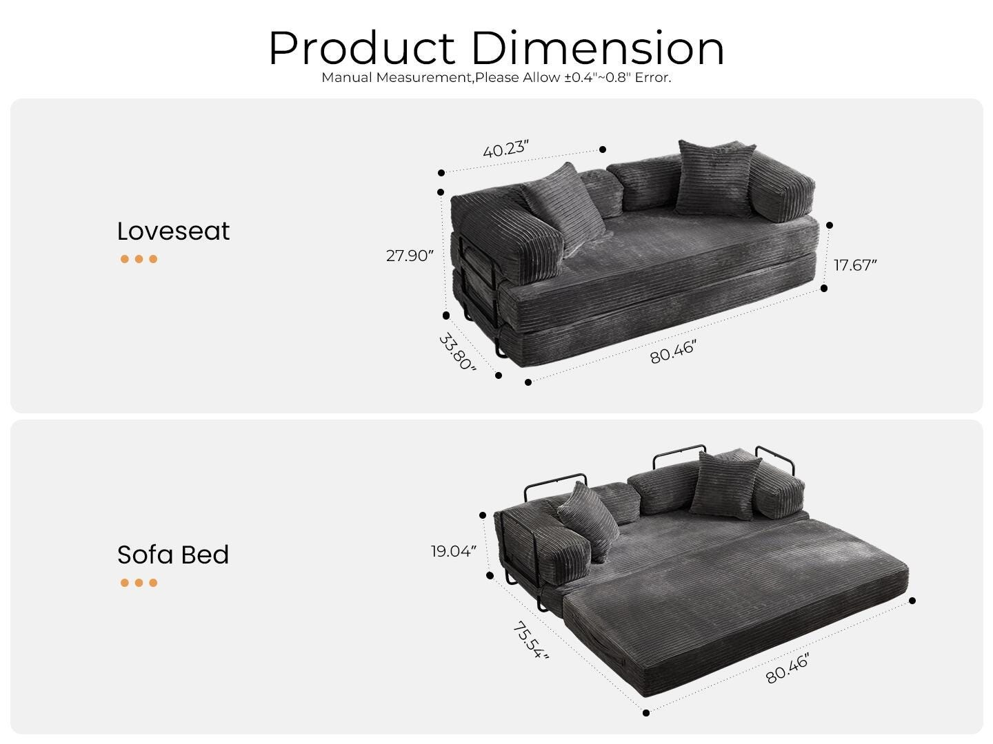 HOMLUX Convertible Full Sleeper Sofa, Dark Gray, large