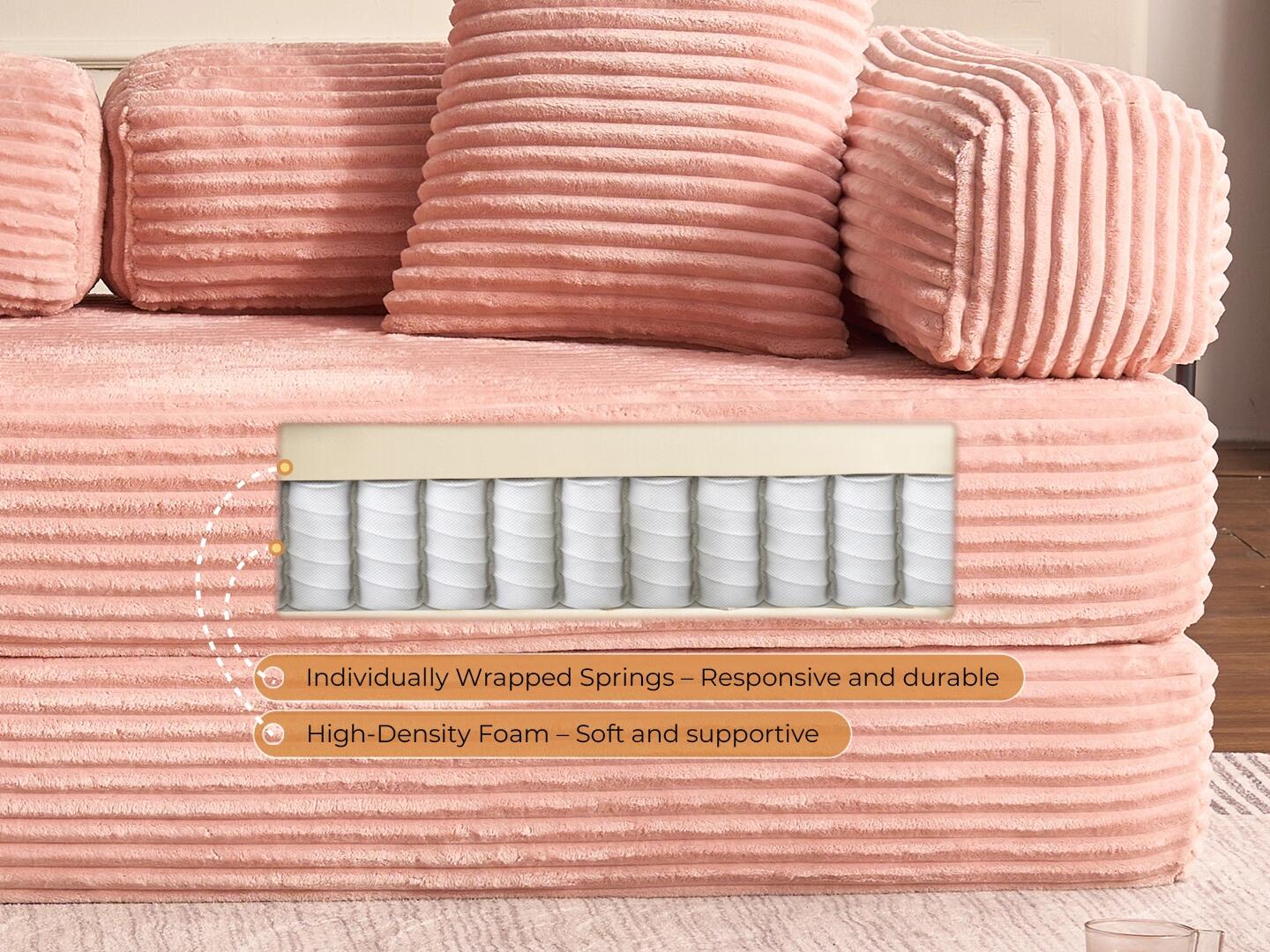 HOMLUX Convertible Full Sleeper Sofa, Pink, large
