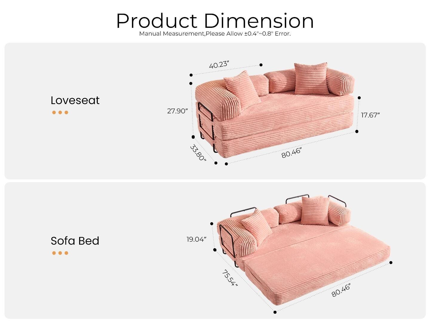 HOMLUX Convertible Full Sleeper Sofa, Pink, large