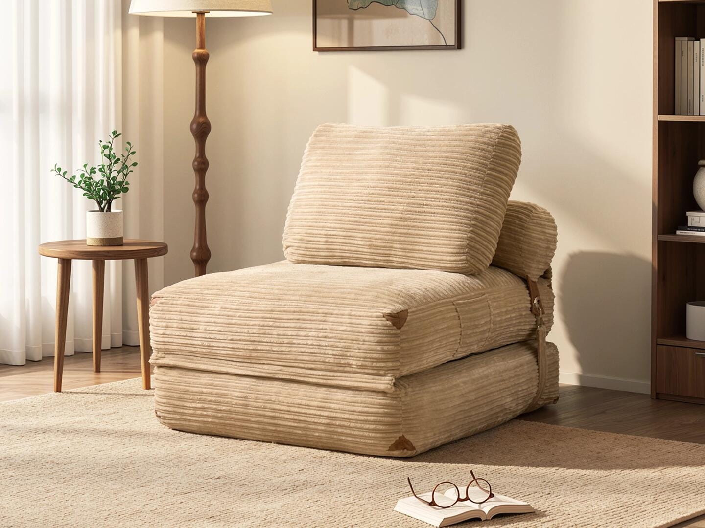 HOMLUX Single Convertible Full Sleeper Sofa, Beige, rollover