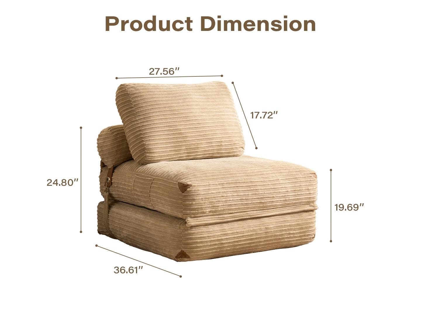 HOMLUX Single Convertible Full Sleeper Sofa, Beige, large