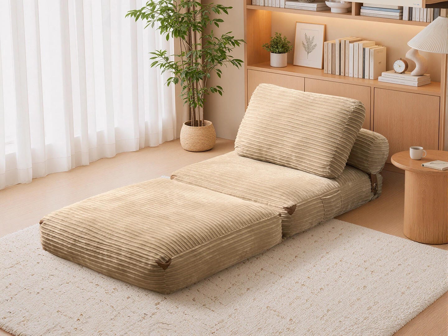 HOMLUX Single Convertible Full Sleeper Sofa, Beige, large
