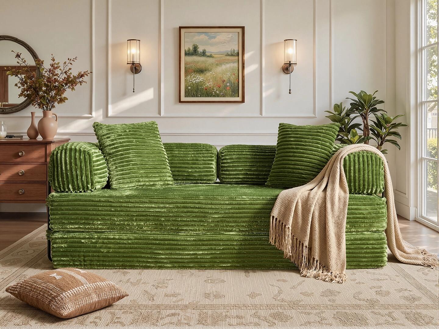 HOMLUX Convertible Full Sleeper Sofa, Green, rollover