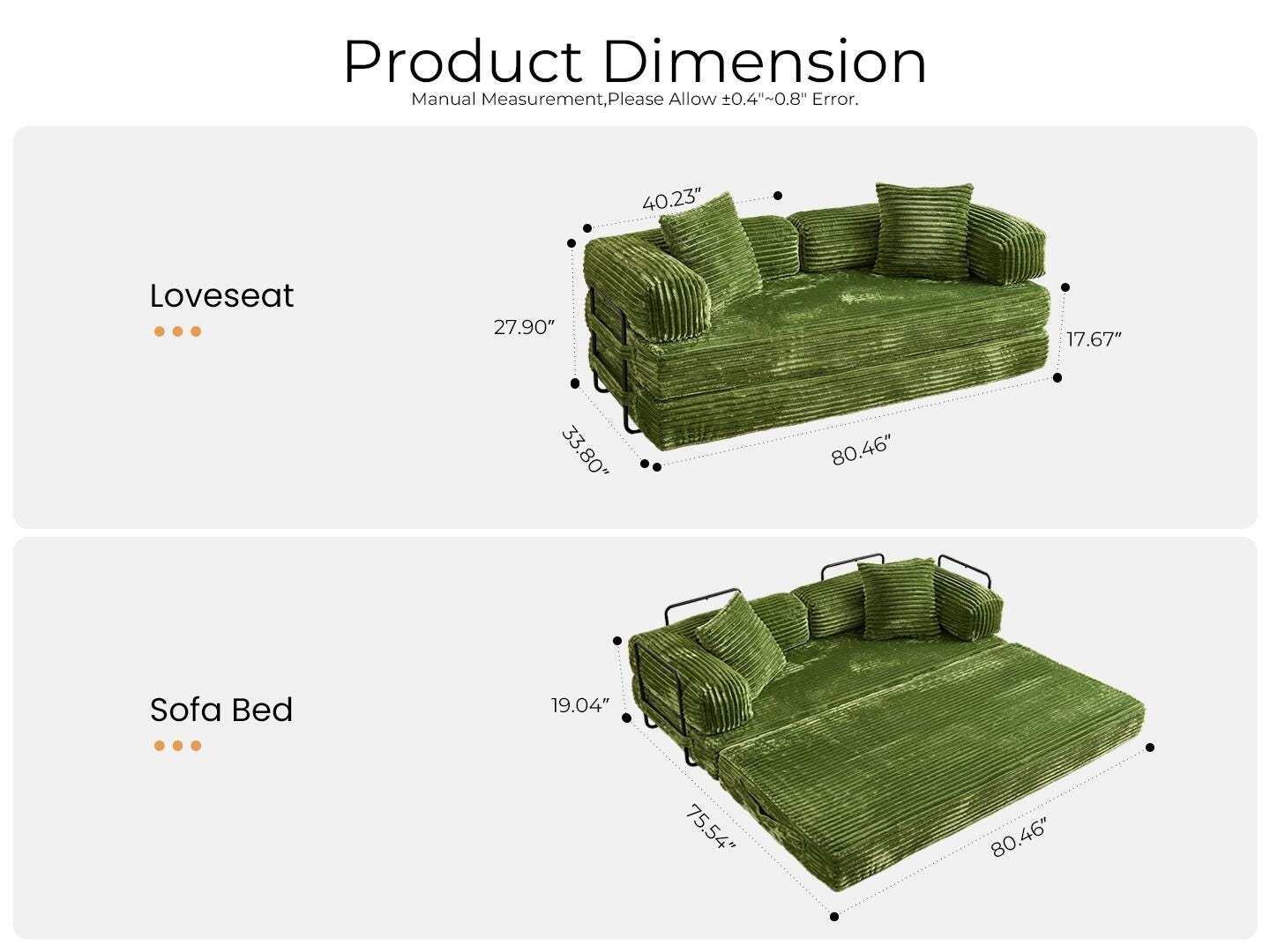 HOMLUX Convertible Full Sleeper Sofa, Green, large