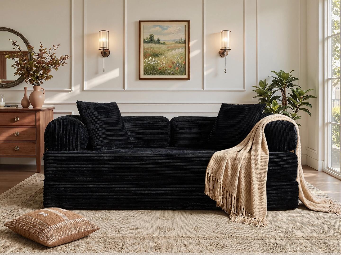 HOMLUX Convertible Full Sleeper Sofa, Black, rollover