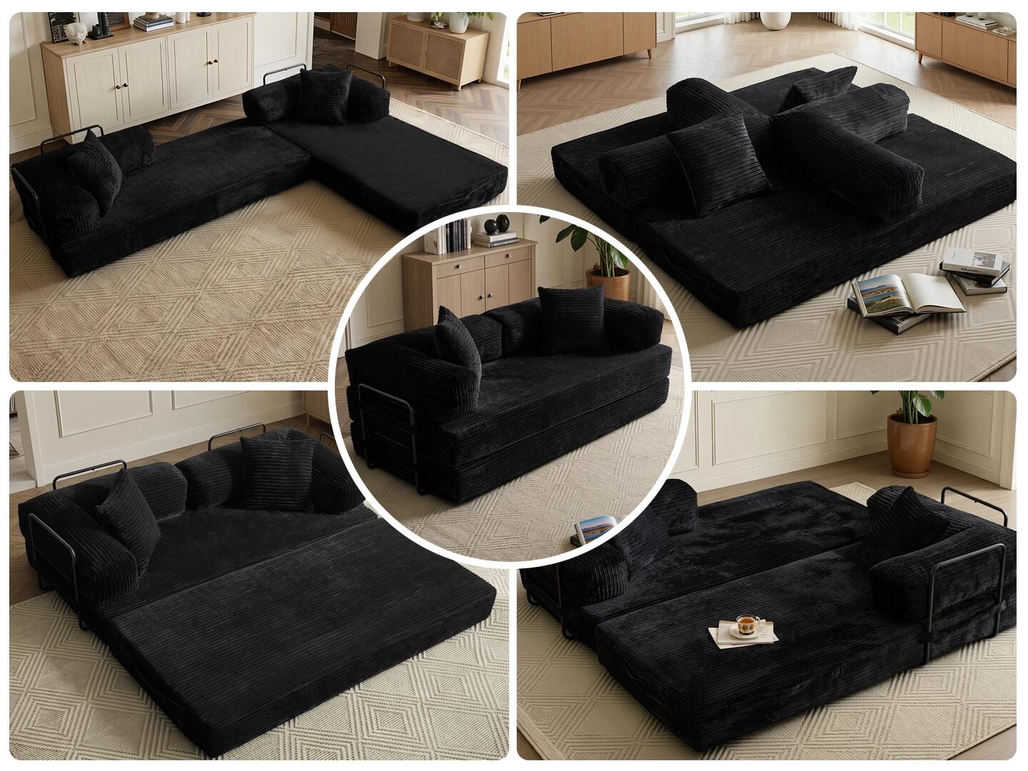 HOMLUX Convertible Full Sleeper Sofa, Black, large