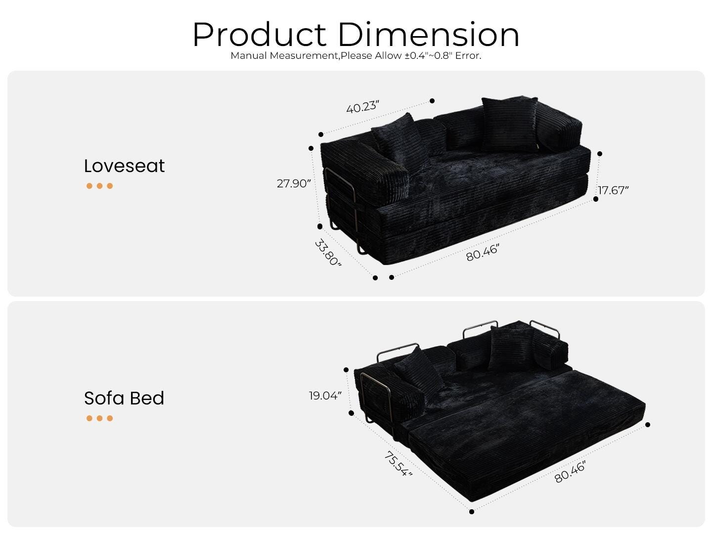 HOMLUX Convertible Full Sleeper Sofa, Black, large