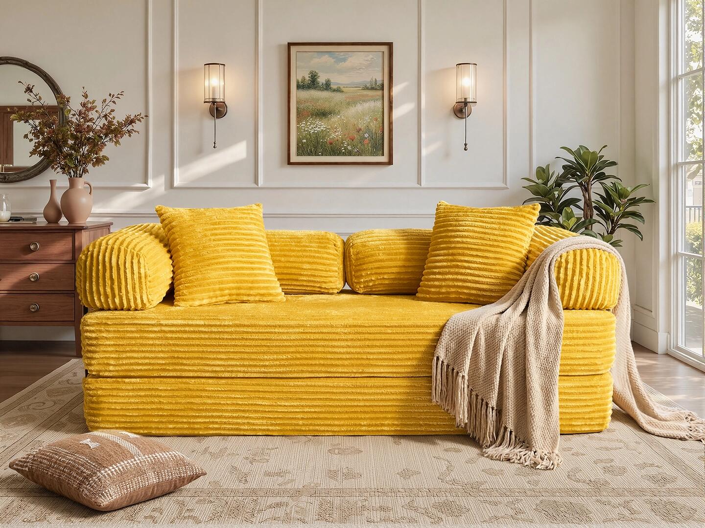 HOMLUX Convertible Full Sleeper Sofa, Yellow, rollover