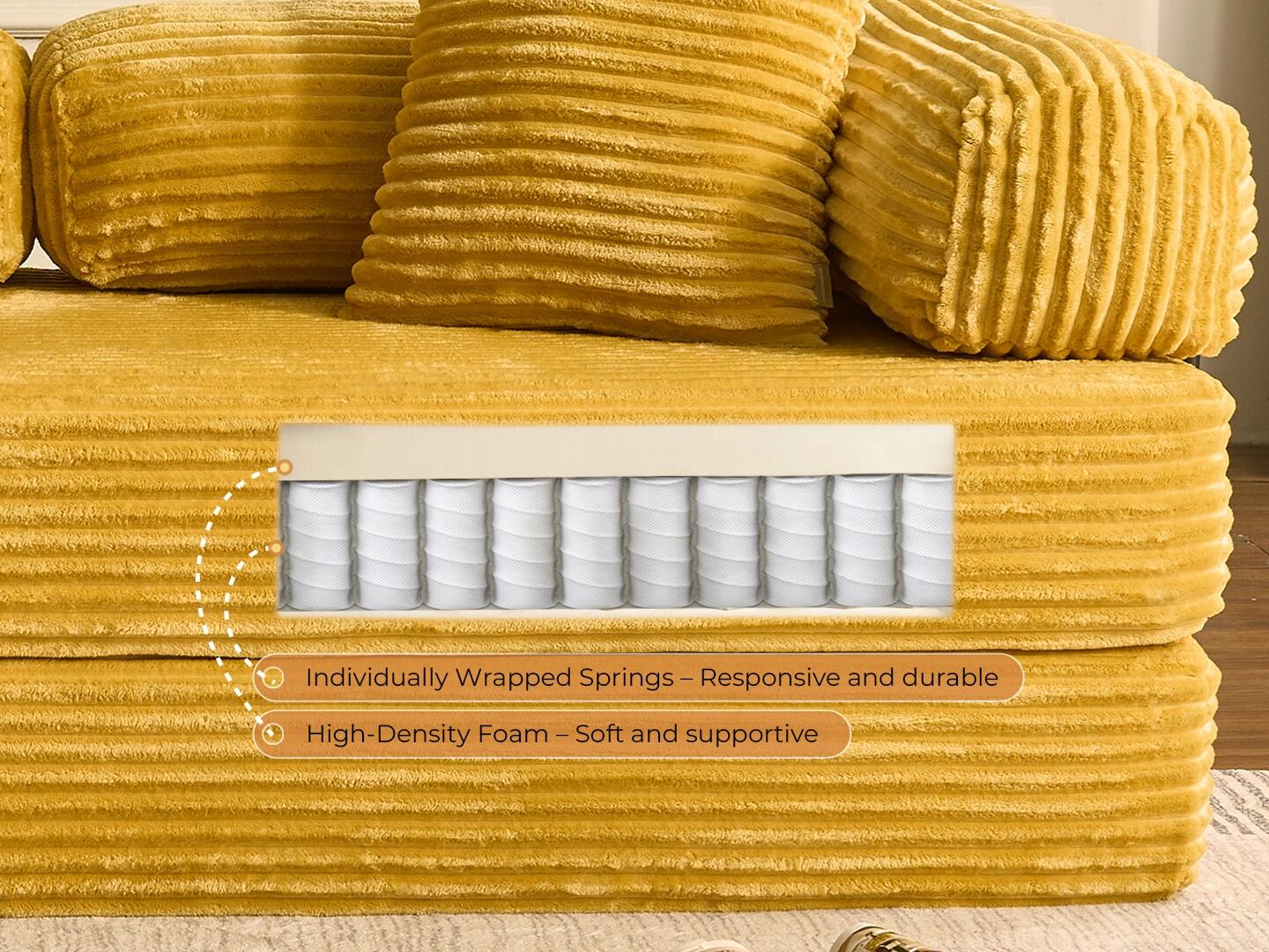 HOMLUX Convertible Full Sleeper Sofa, Yellow, large