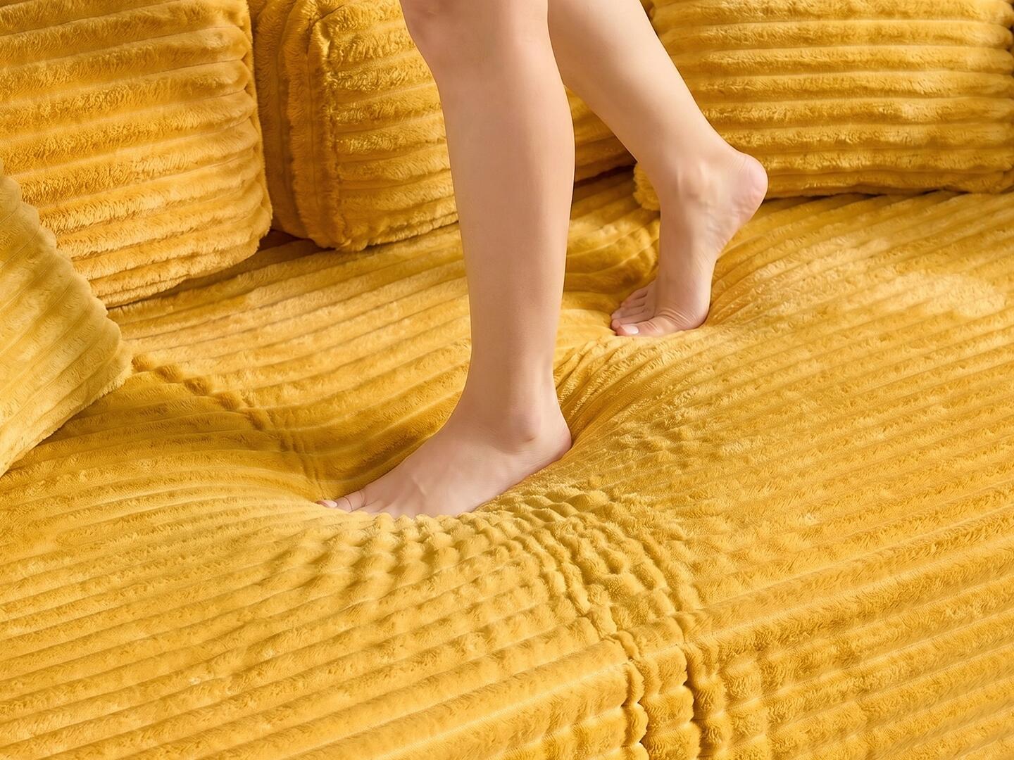HOMLUX Convertible Full Sleeper Sofa, Yellow, large
