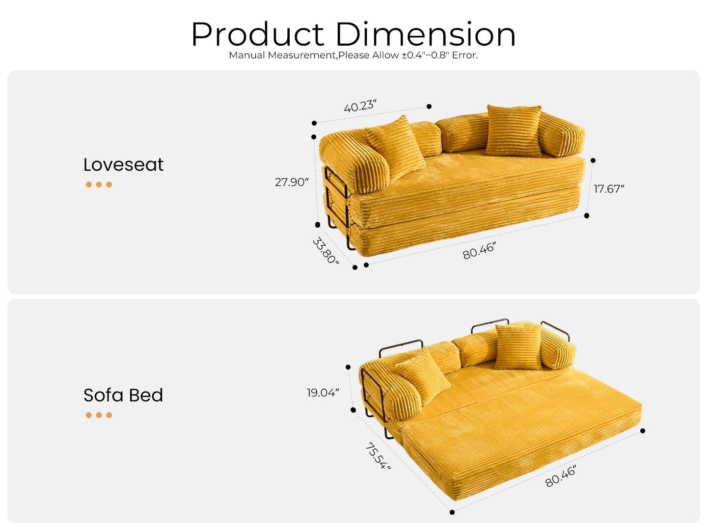 HOMLUX Convertible Full Sleeper Sofa, Yellow, large