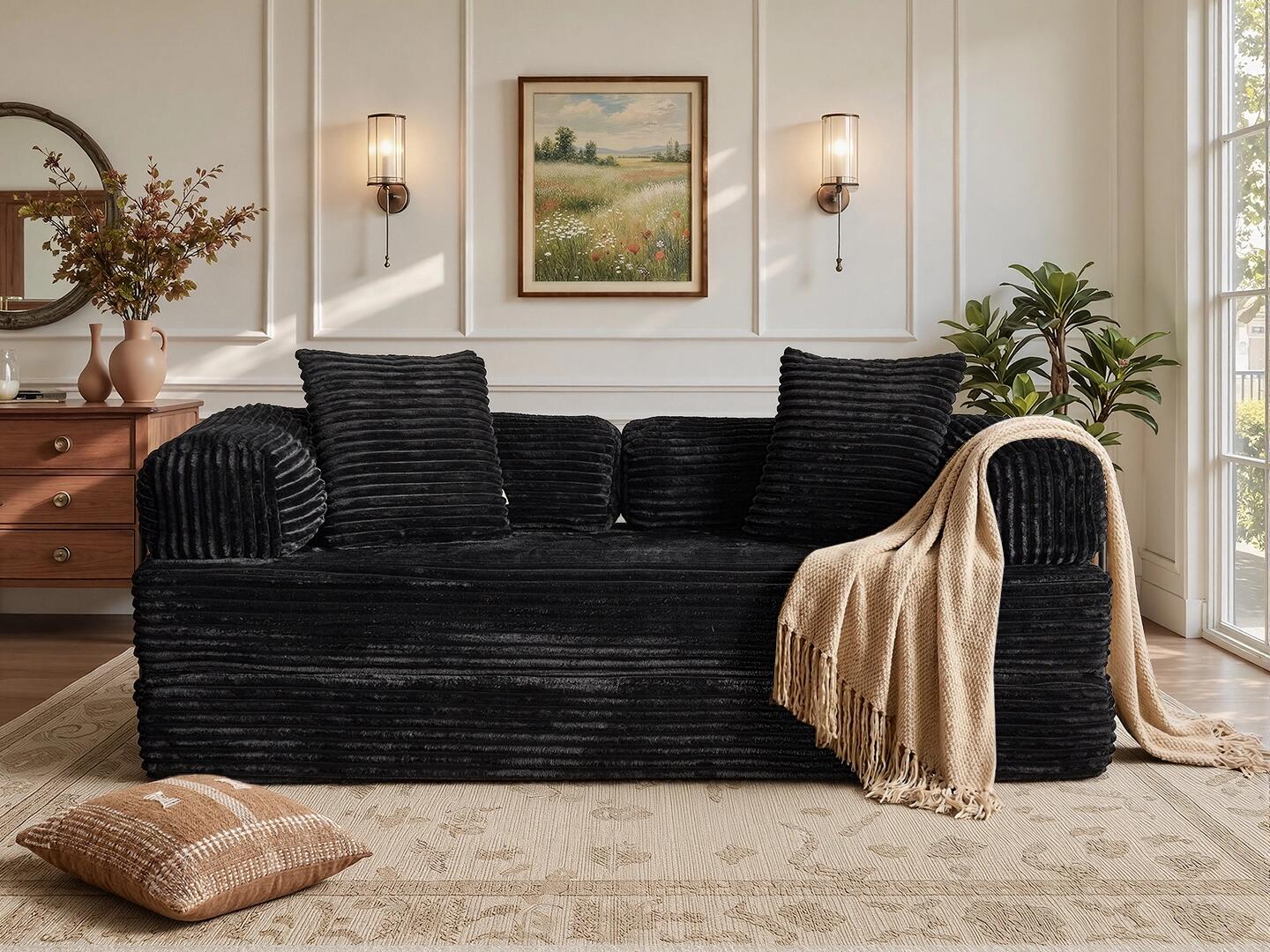 HOMLUX Convertible Full Sleeper Sofa, Charcoal Black, large