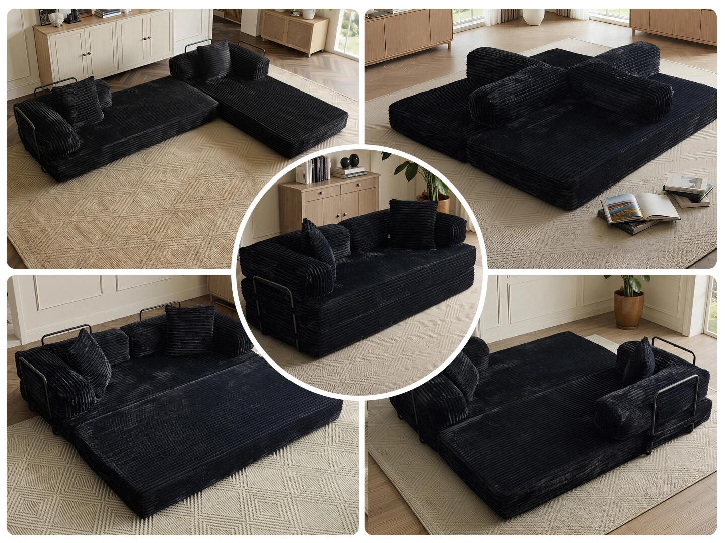 HOMLUX Convertible Full Sleeper Sofa, Charcoal Black, large