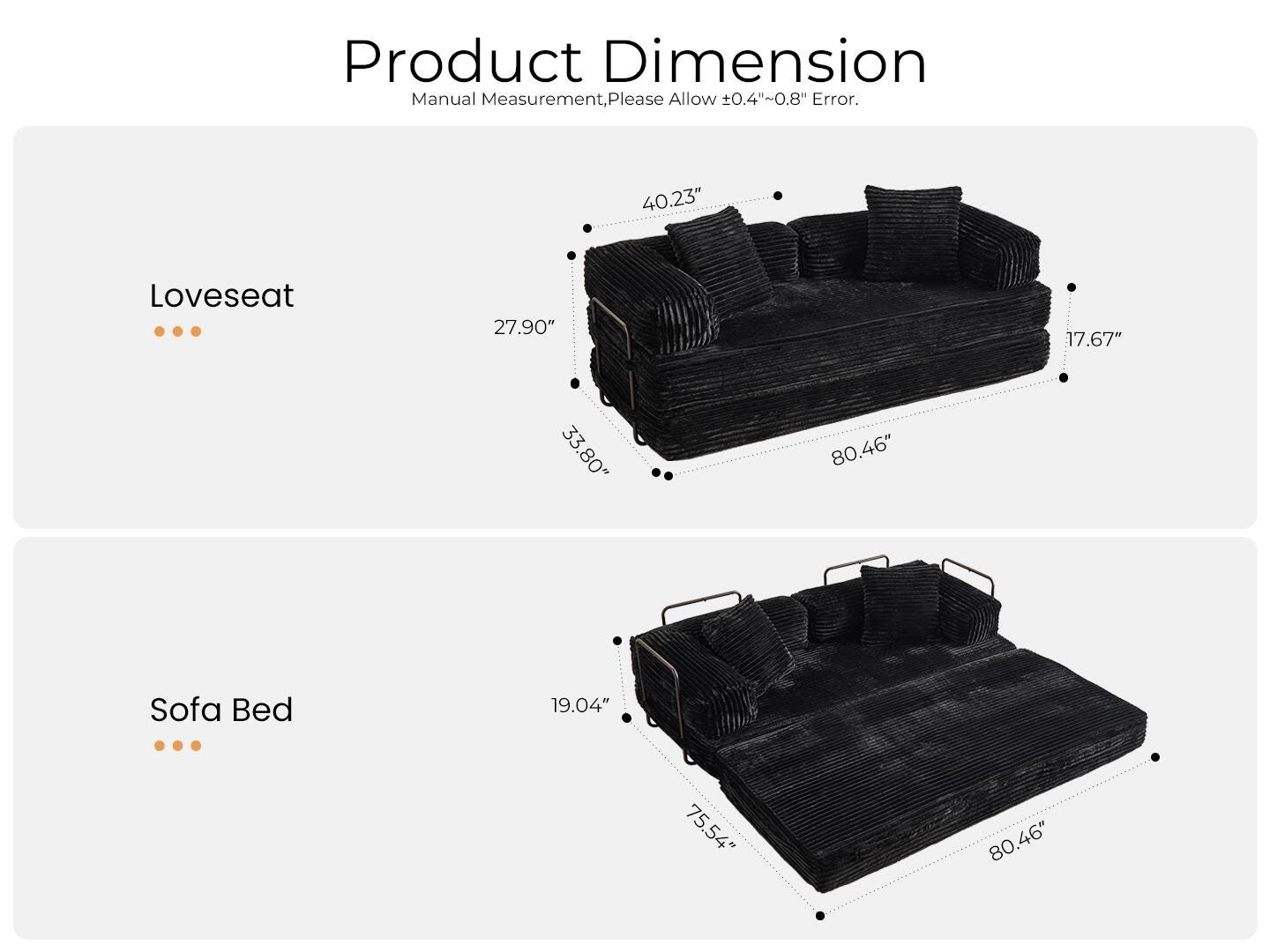 HOMLUX Convertible Full Sleeper Sofa, Charcoal Black, large