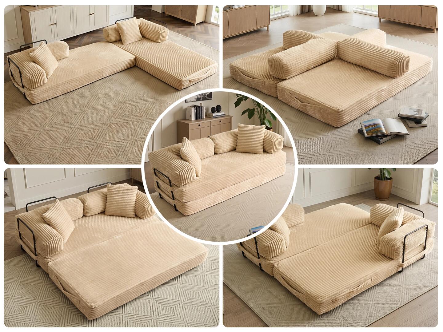 HOMLUX Convertible Full Sleeper Sofa, Tan, large