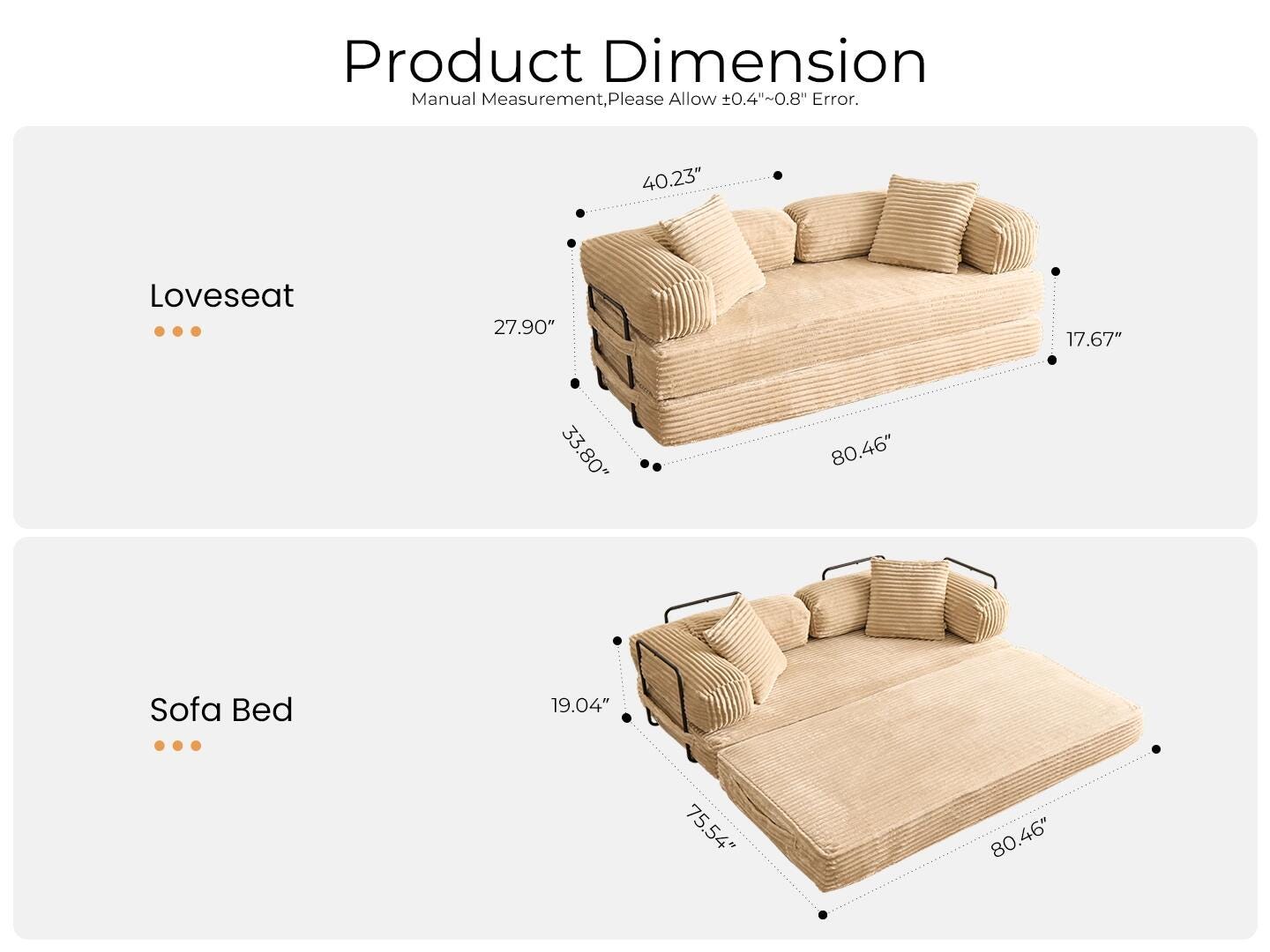 HOMLUX Convertible Full Sleeper Sofa, Tan, large