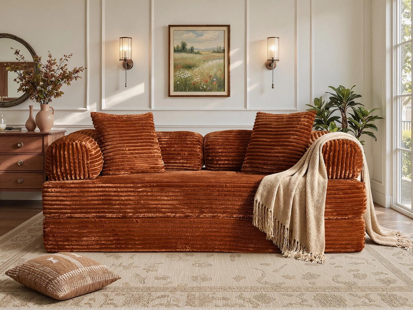 HOMLUX Convertible Full Sleeper Sofa, Brown, rollover