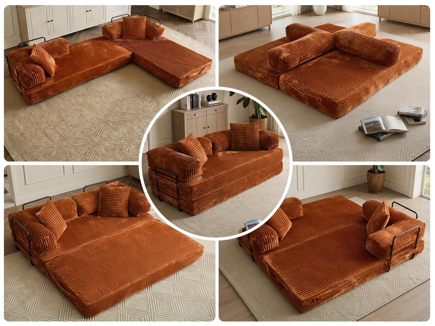 HOMLUX Convertible Full Sleeper Sofa, Brown, large