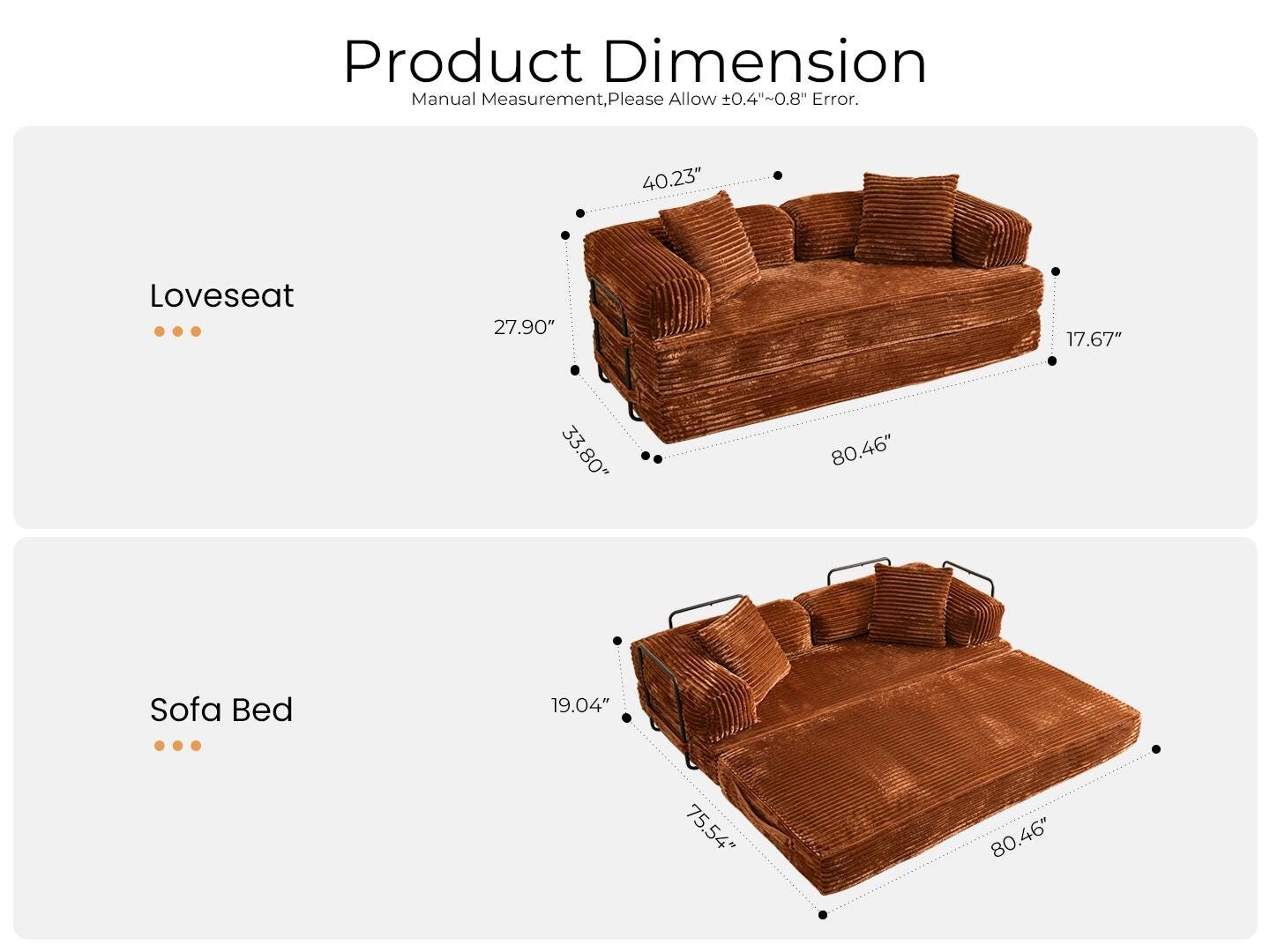 HOMLUX Convertible Full Sleeper Sofa, Brown, large