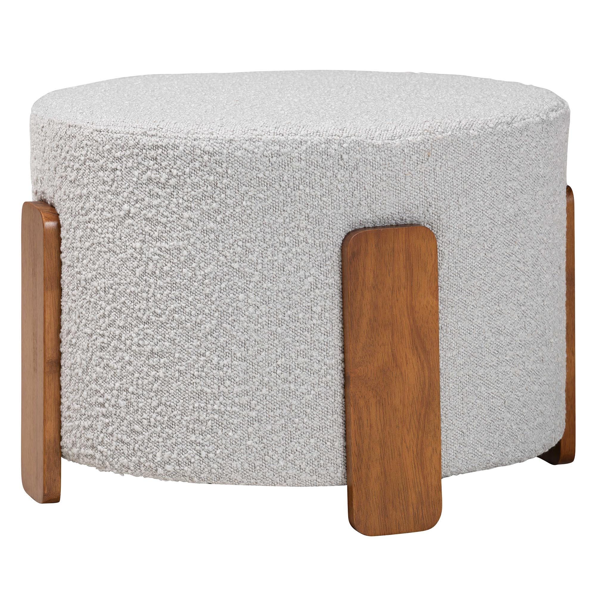 Baxton Studio Finlay Ottoman Footstool, Light Gray/Walnut Brown, large