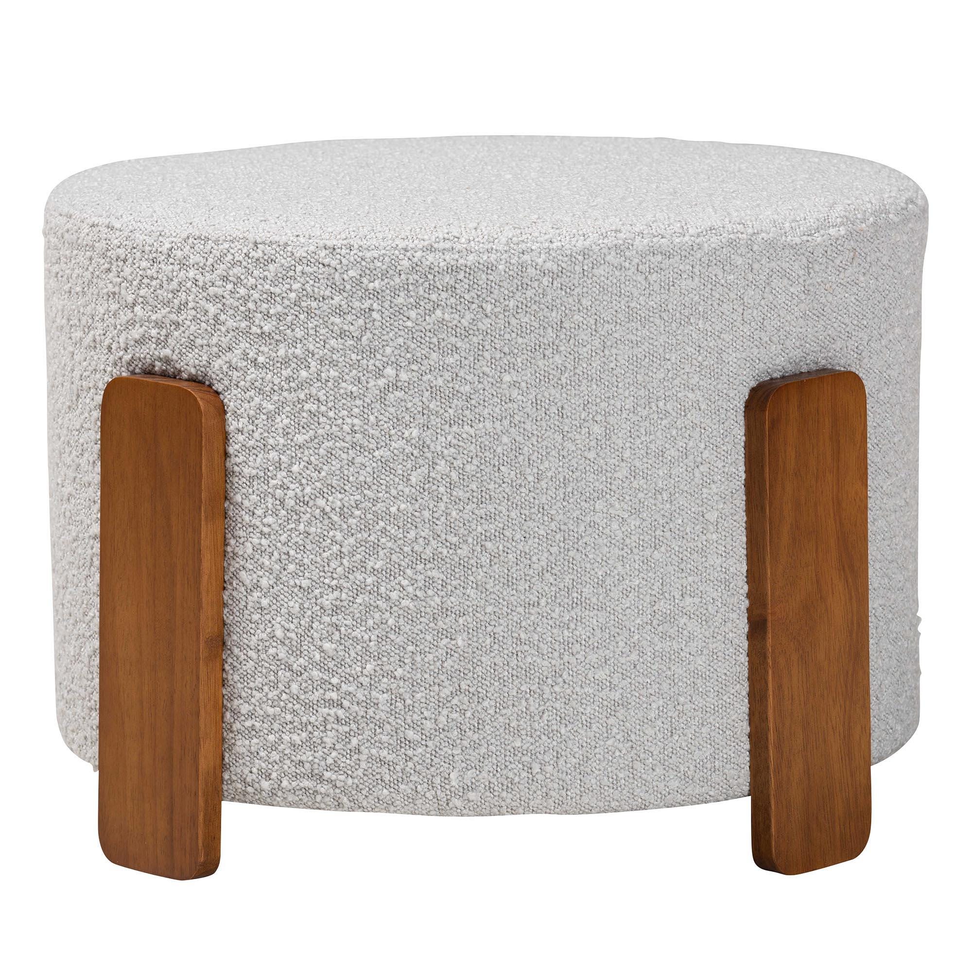 Baxton Studio Finlay Ottoman Footstool, Light Gray/Walnut Brown, large