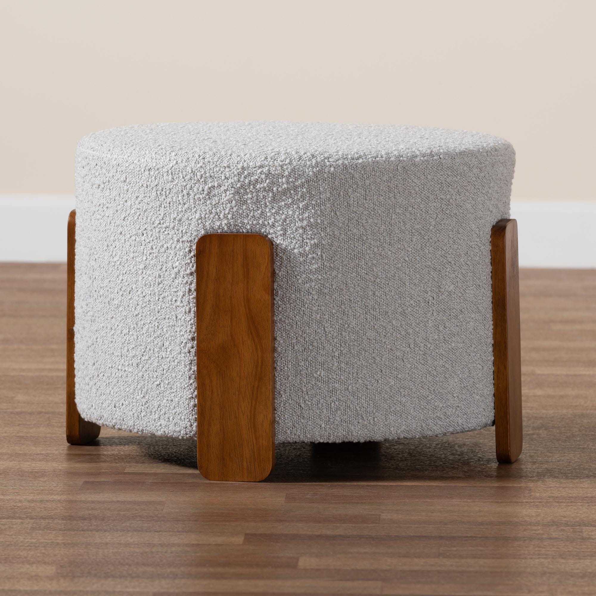 Baxton Studio Finlay Ottoman Footstool, Light Gray/Walnut Brown, large