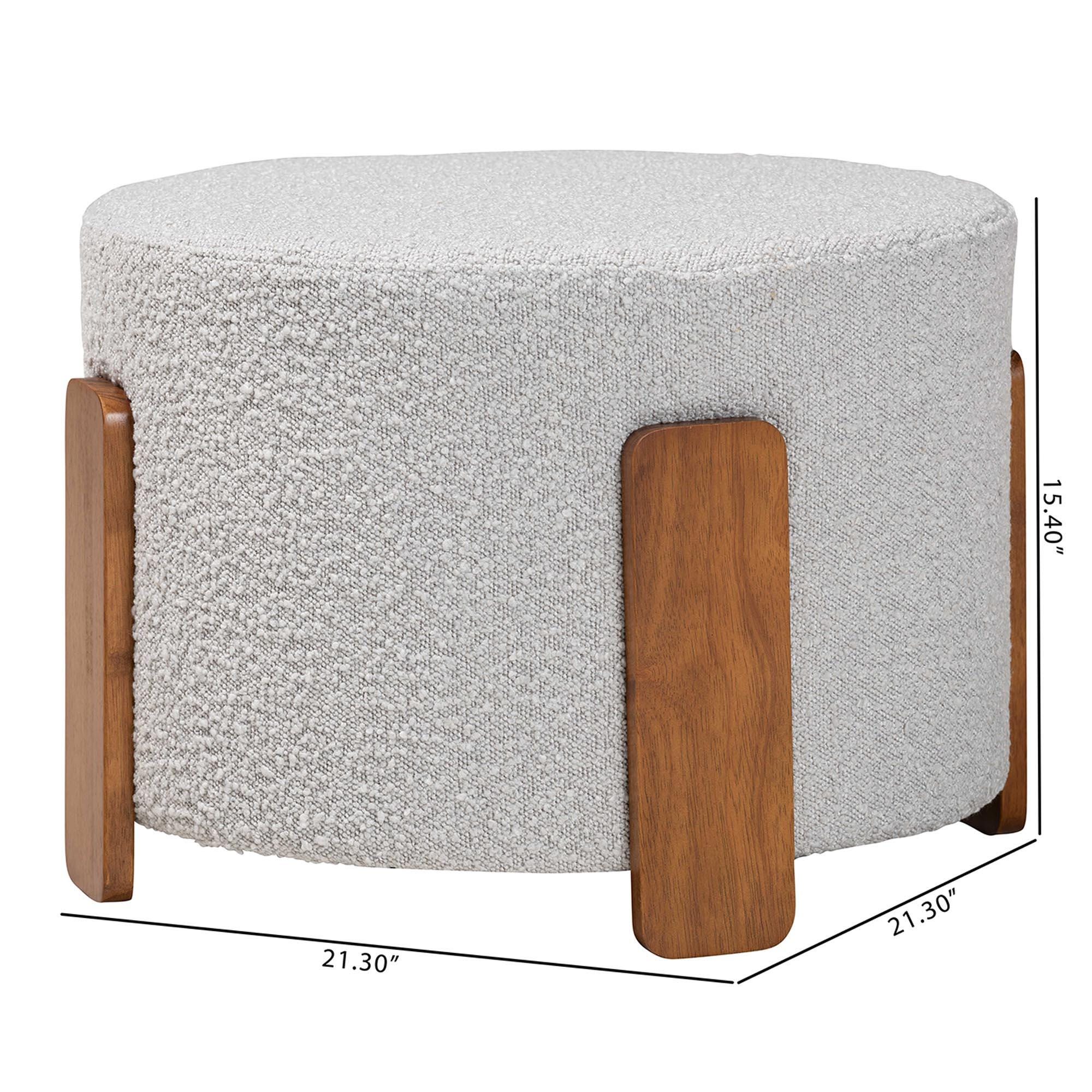 Baxton Studio Finlay Ottoman Footstool, Light Gray/Walnut Brown, large