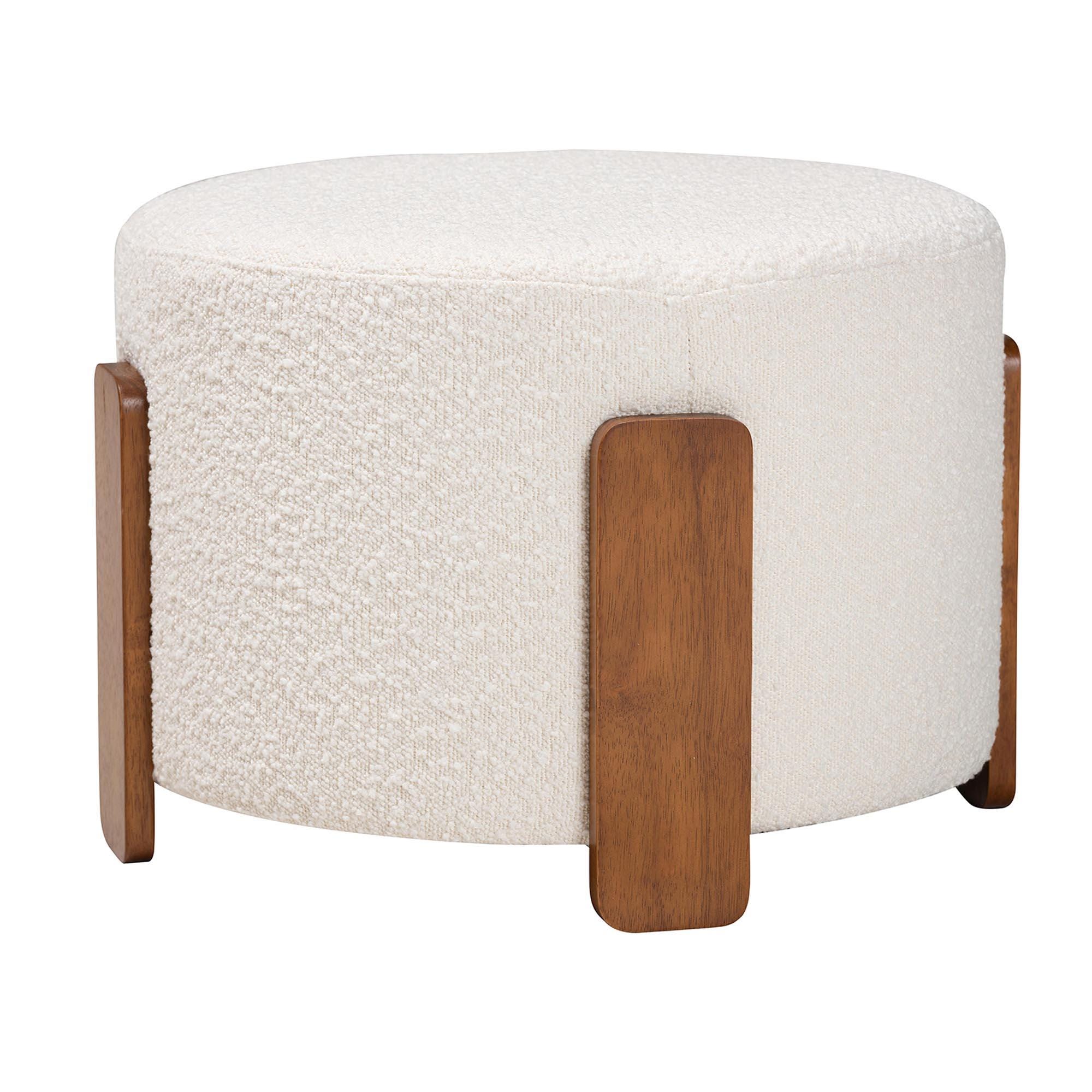 Baxton Studio Finlay Ottoman Footstool, Cream/Walnut Brown, large