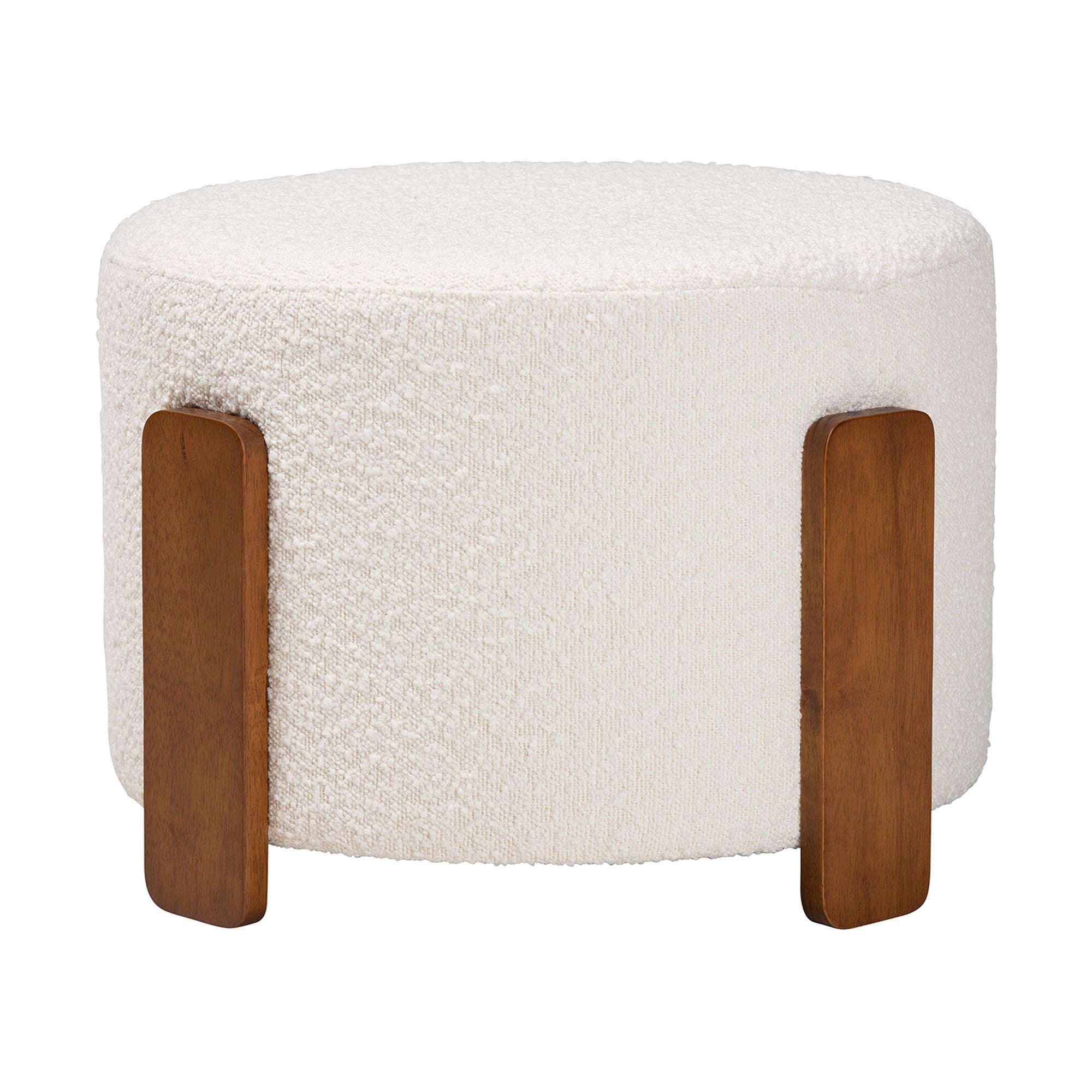Baxton Studio Finlay Ottoman Footstool, Cream/Walnut Brown, large