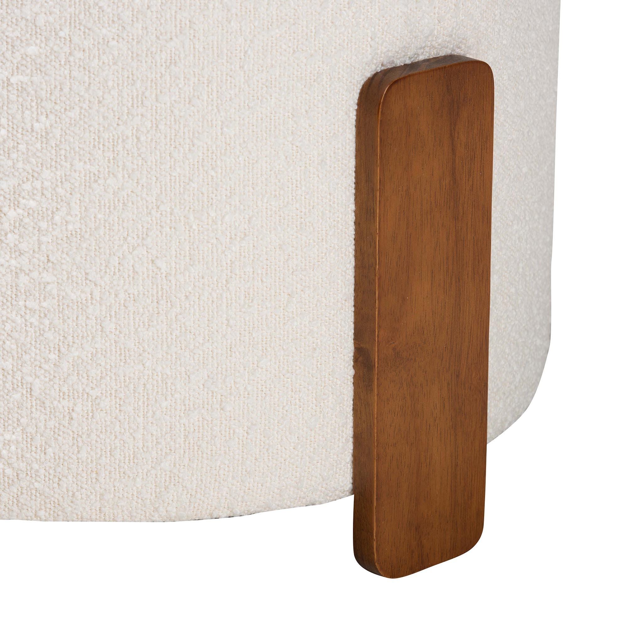 Baxton Studio Finlay Ottoman Footstool, Cream/Walnut Brown, large