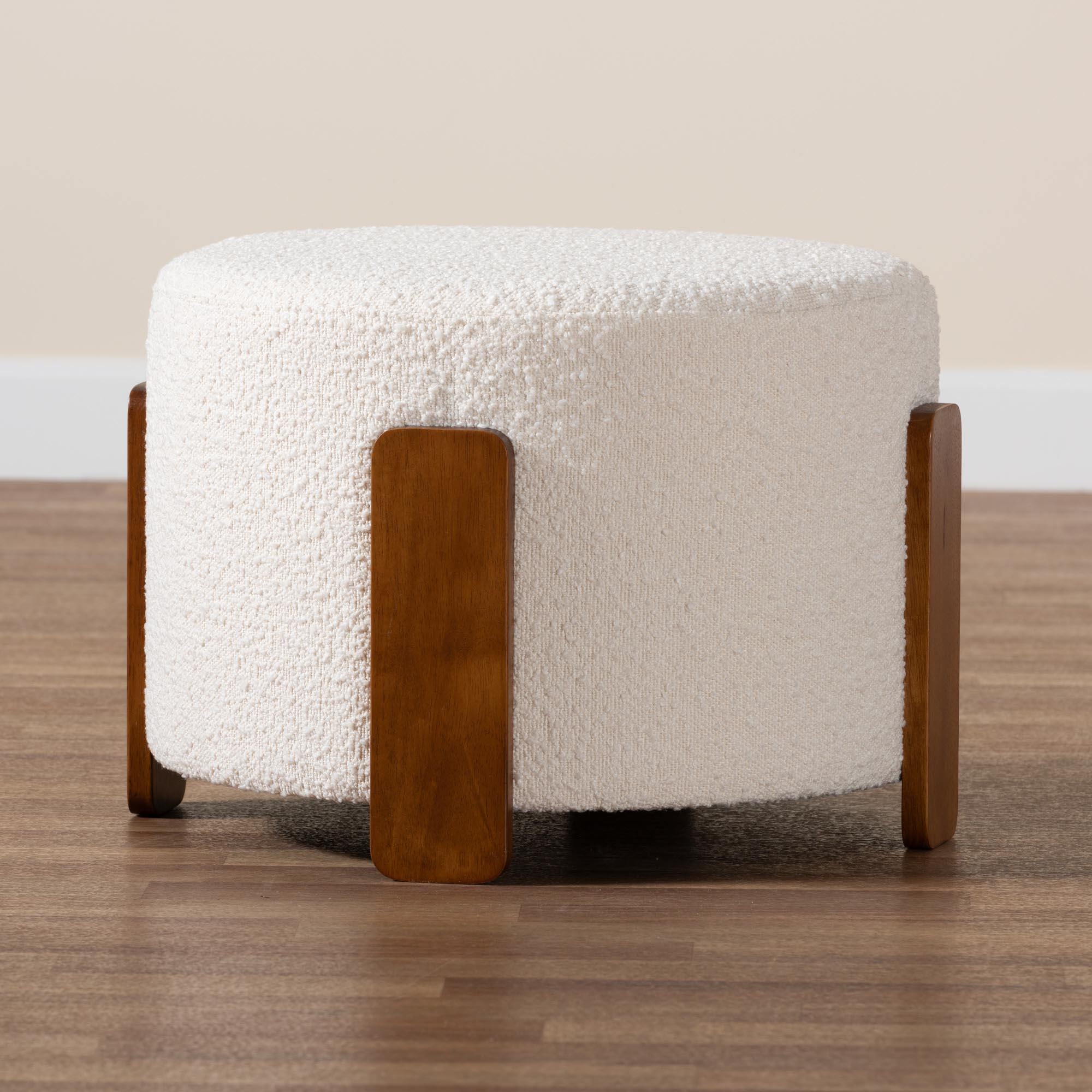 Baxton Studio Finlay Ottoman Footstool, Cream/Walnut Brown, large