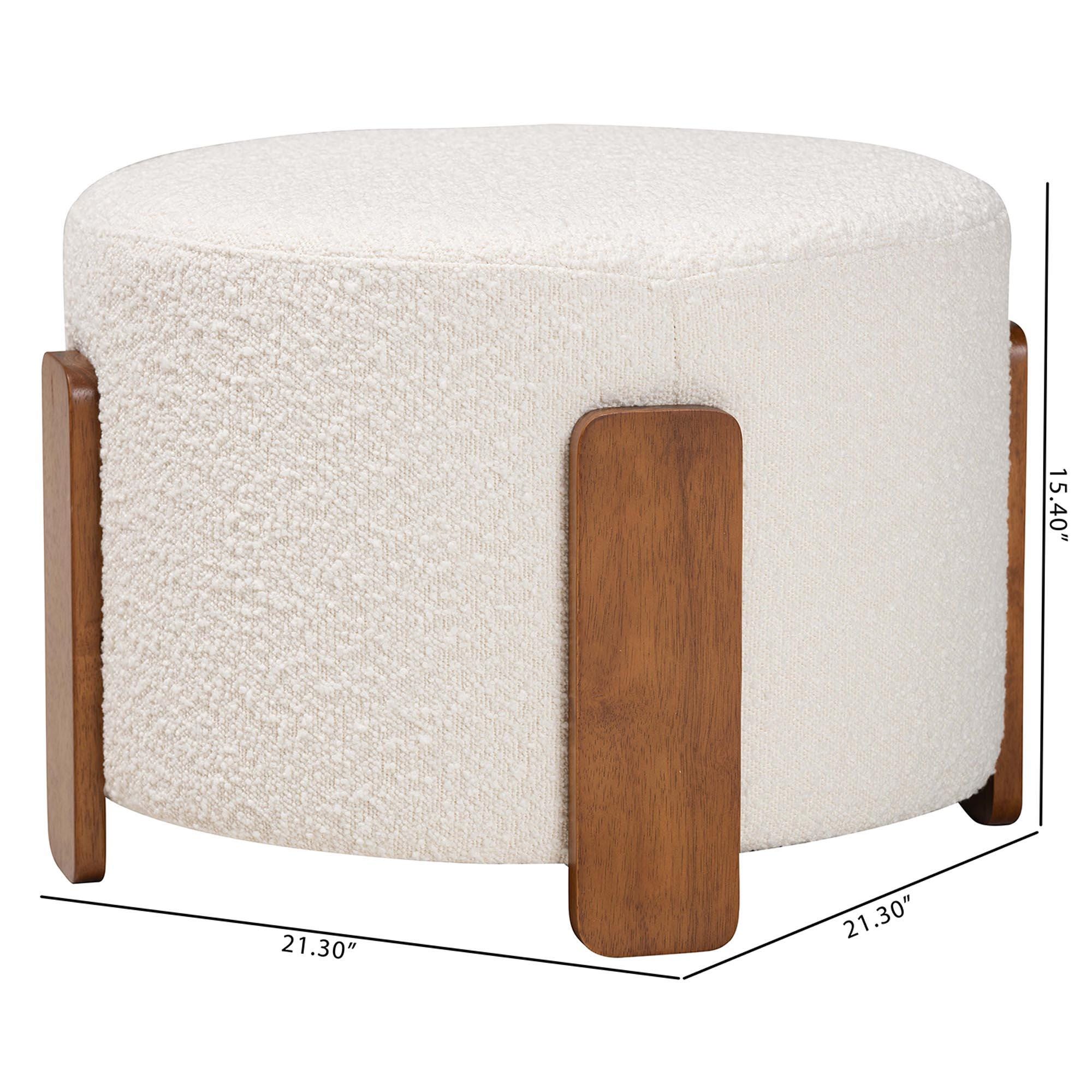 Baxton Studio Finlay Ottoman Footstool, Cream/Walnut Brown, large