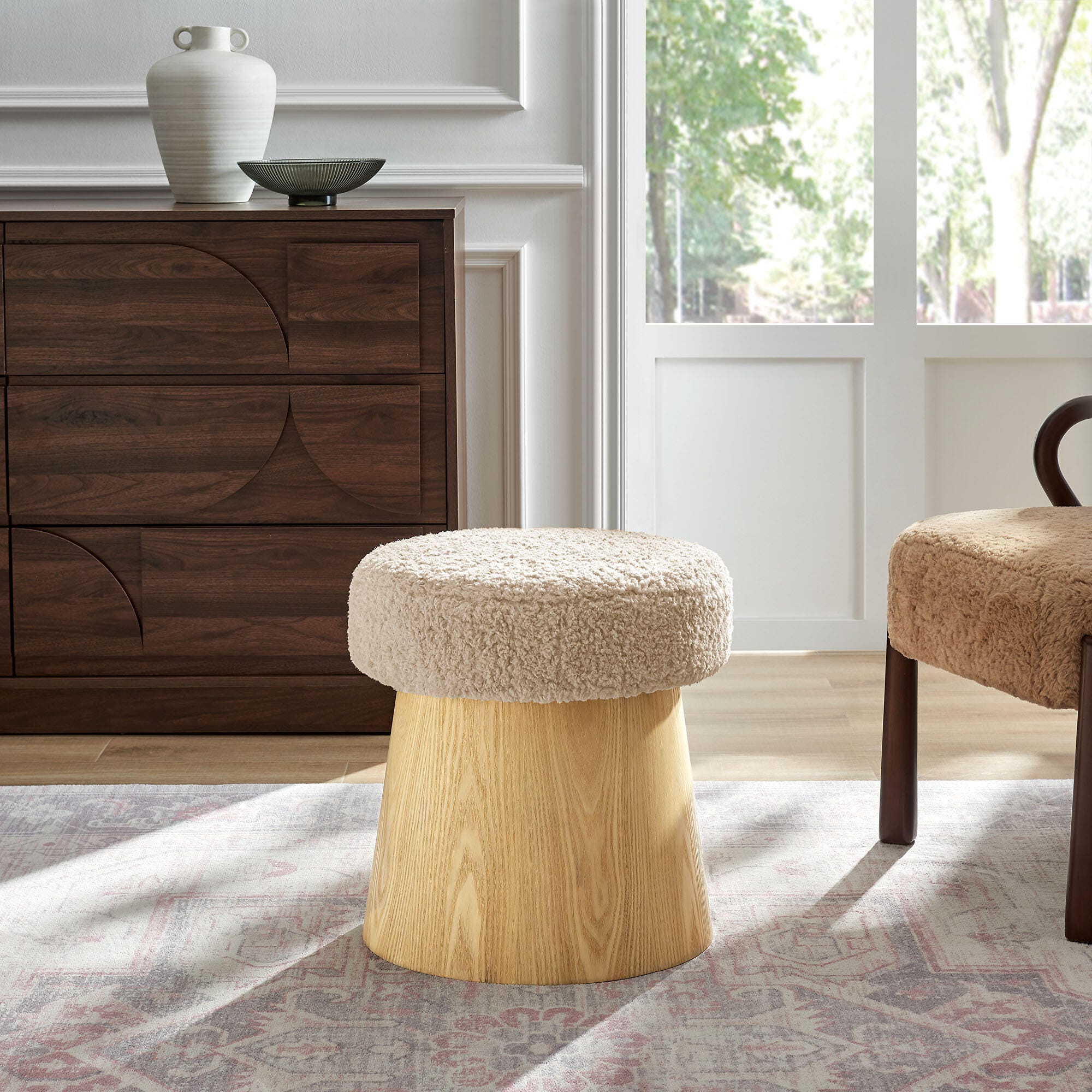 Modway Ketra Ottoman Footstool, Oatmeal/Oak, rollover
