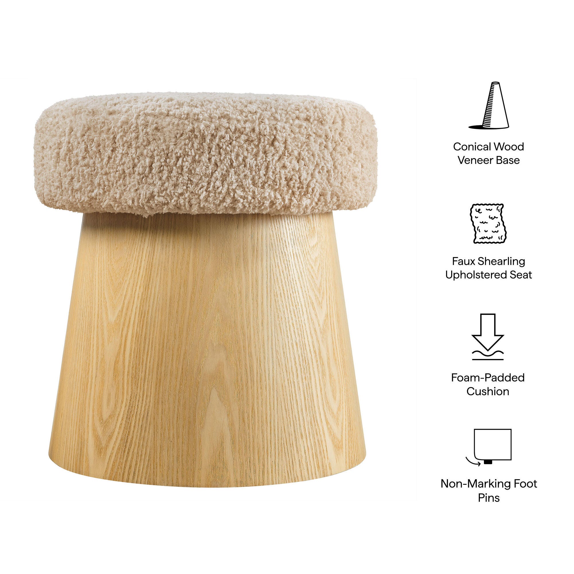 Modway Ketra Ottoman Footstool, Oatmeal/Oak, large