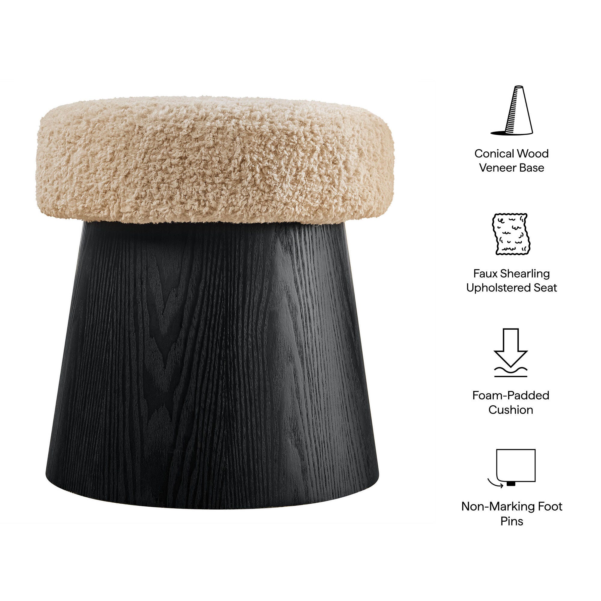 Modway Ketra Ottoman Footstool, Oatmeal/Black, large