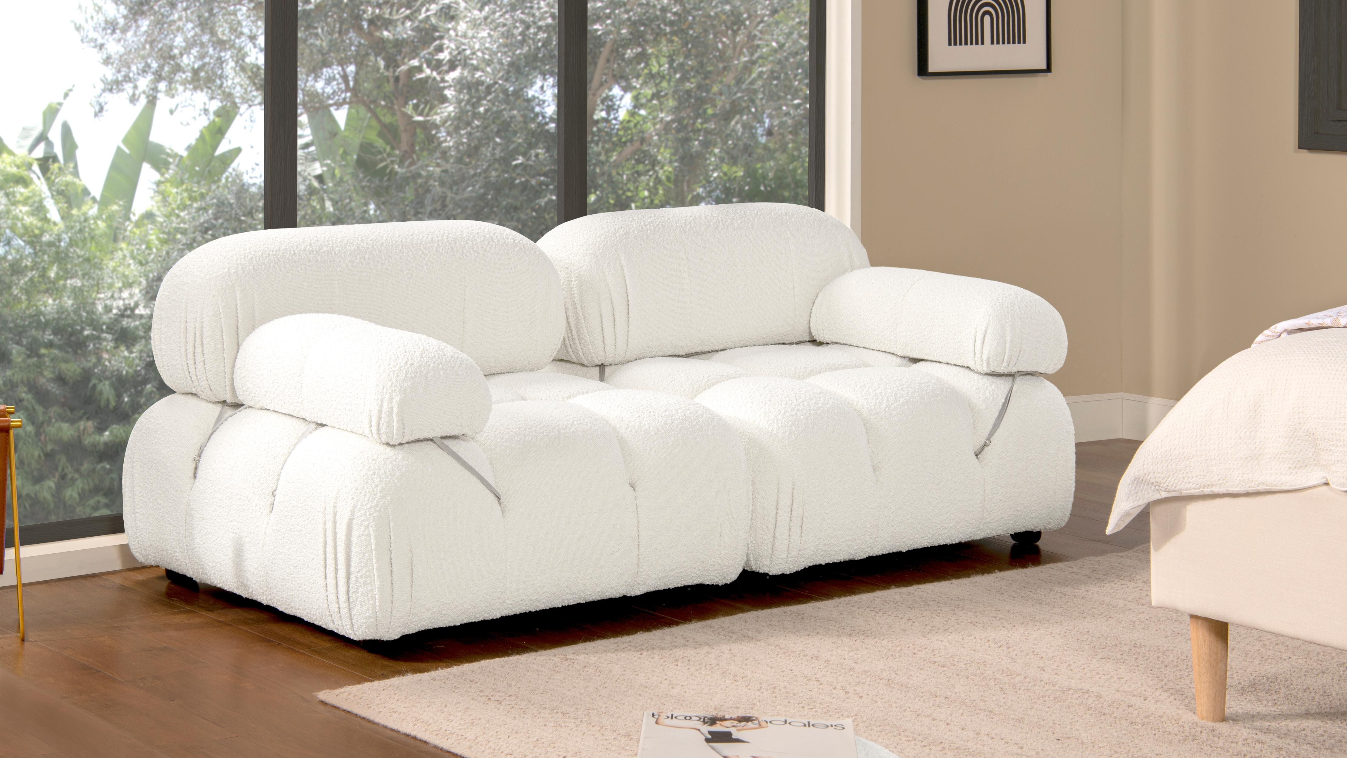 Jennifer Taylor Home Marcel Bubble Boucle Modular 2-Piece Loveseat Sofa, Ivory White, large