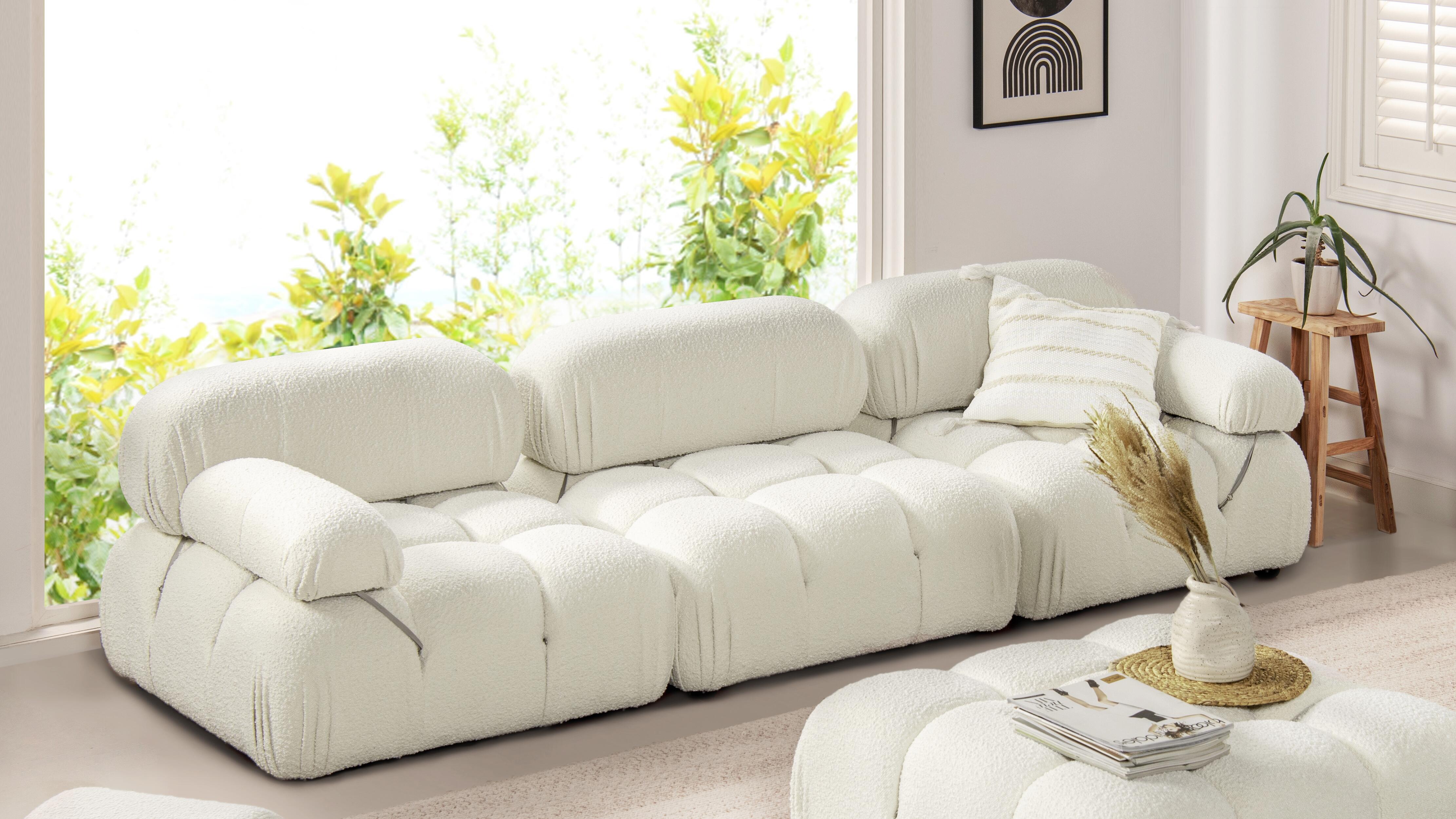 Jennifer Taylor Home Marcel Bubble Boucle Modular 3-Piece Sofa, Ivory White, large