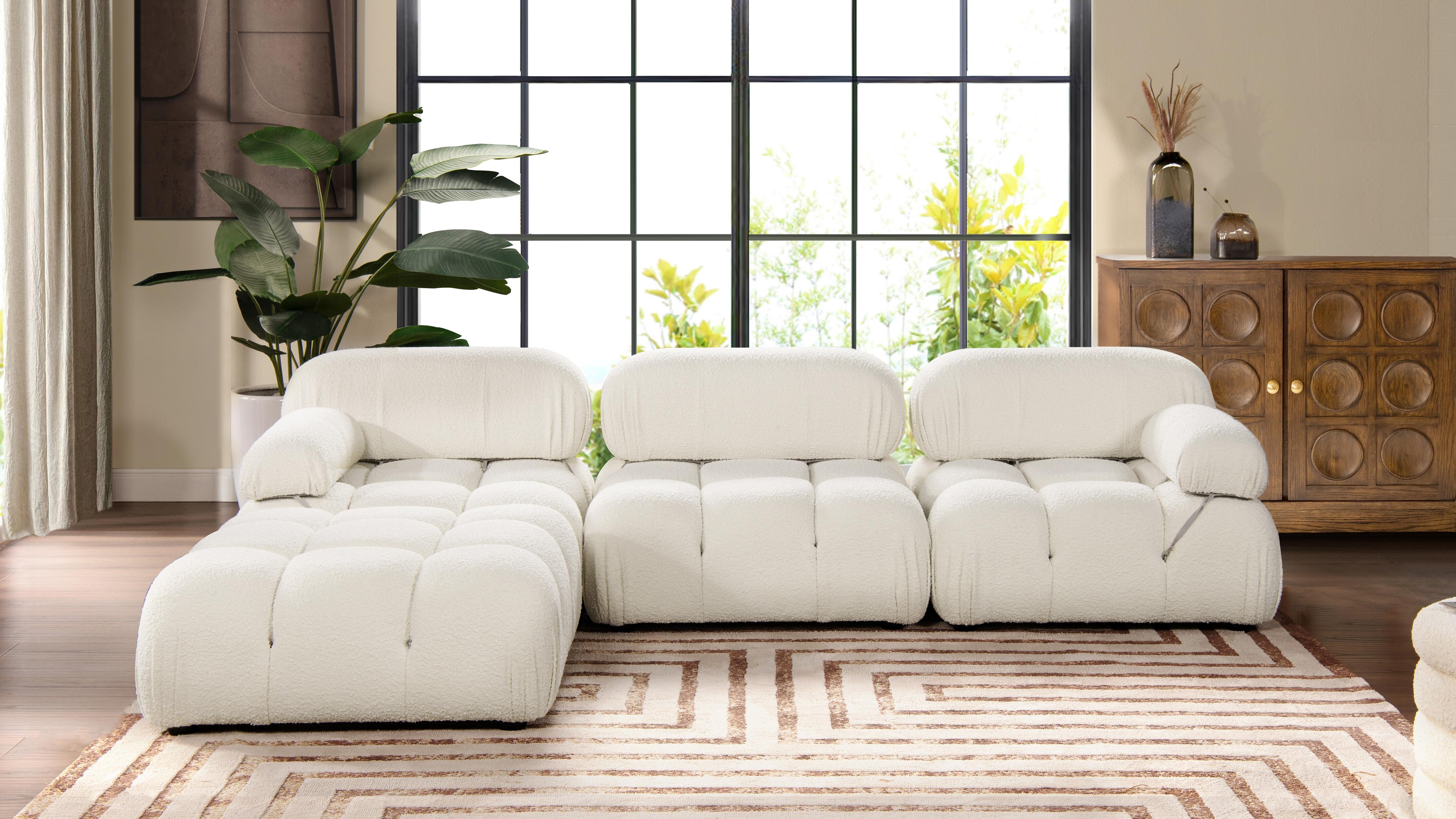 Marcel Bubble Boucle Modular 4-Piece Reversible Sectional Sofa, Ivory White, large