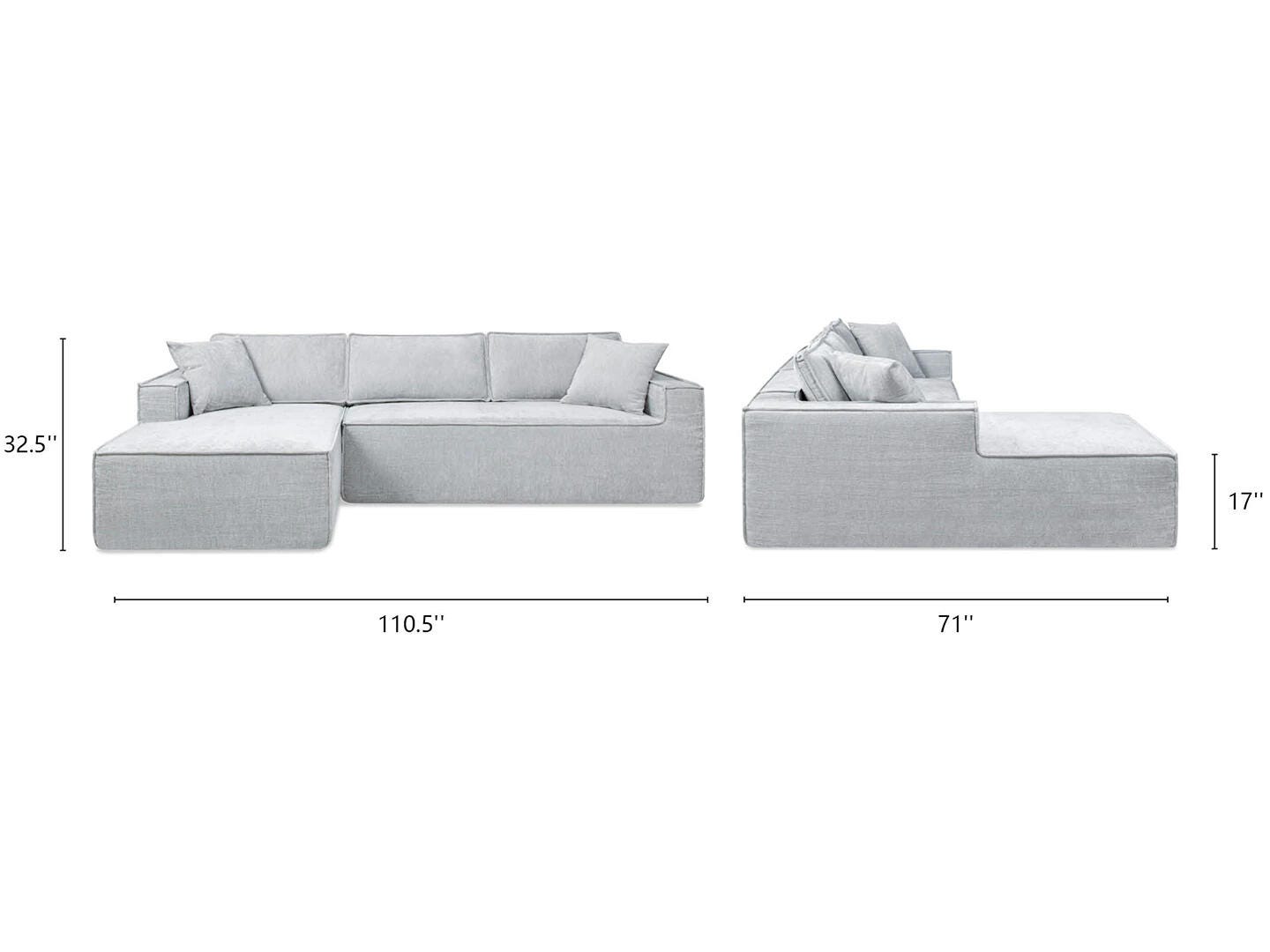 Jennifer Taylor Home Brenley 2-Piece Sectional Sofa, Ash Gray, large